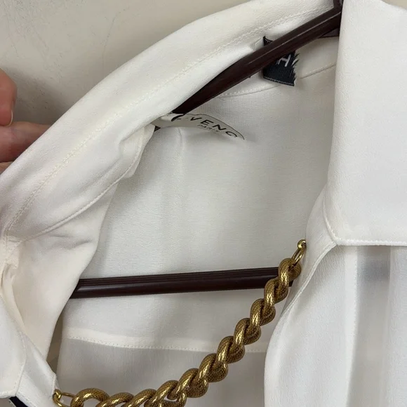 GIVENCHY white silk logo scarf collared sleeveless blouse fr 42 /USA 10 - Picture 10 of 16